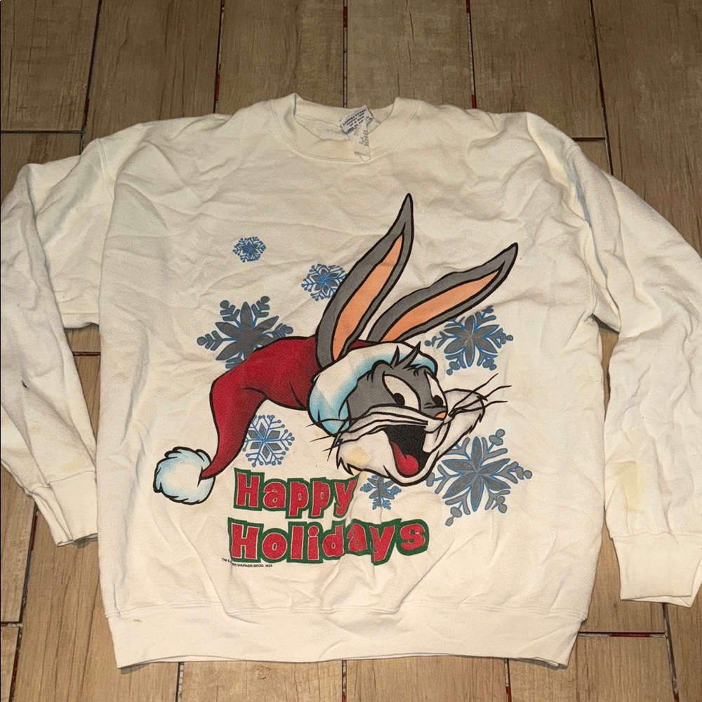 Warner Bros. 90s happy Holiday Bugs Bunny Sweatshirt vintage 1996 Christmas